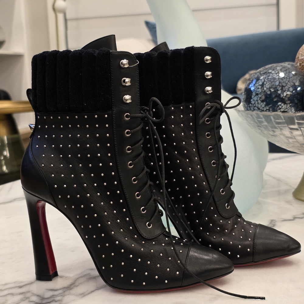 Christian Louboutin Black Studded Heeled Boots